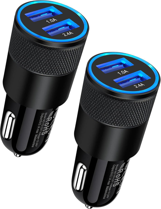Car Charger, [2Pack/3.4A] Fast Charge Dual Port USB Cargador Carro Lighter Adapter for Iphone 15 14 13 12 11 Pro Max X XR XS 17 plus 16, Ipad, Samsung Galaxy S23 S22 S21 S25 plus S7 J7 S10E S9 Note 8