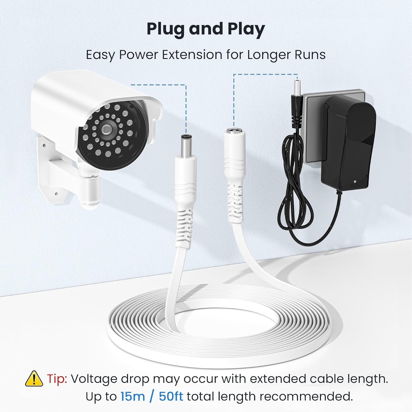 30Ft 12V DC Extension Cable 2Pack,Power Supply Extension Cord 2.1Mm X 5.5Mm 5521 12V DC Adapter Flat Female to Male Extender Wire for IP Network,Cctv Security Camera,Dvrs,5V,9V,24V,Volt,25