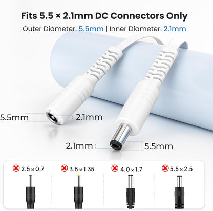30Ft 12V DC Extension Cable 2Pack,Power Supply Extension Cord 2.1Mm X 5.5Mm 5521 12V DC Adapter Flat Female to Male Extender Wire for IP Network,Cctv Security Camera,Dvrs,5V,9V,24V,Volt,25